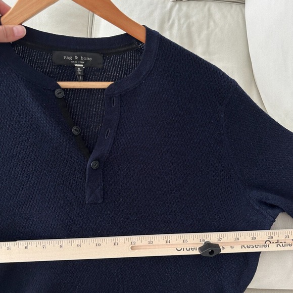 Rag & Bone Henley Shirt Mens Medium Merino Wool Knit Long Sleeve Navy Blue - Picture 9 of 12